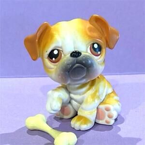 Littlest Pet Shop LPS authentic Bulldog #46 with Bone